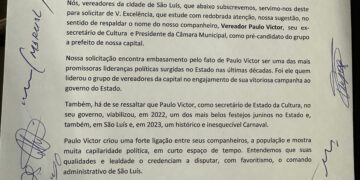 São Luís: Vereadores entregam abaixo-assinado a Carlos Brandão respaldando o nome de Paulo Victor à prefeitura em 2024