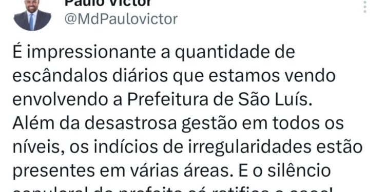Paulo Victor: Presidente da Câmara critica silêncio de Braide diante de uma série de escândalos envolvendo a prefeitura Paulo Victor: Presidente da Câmara critica silêncio de Braide diante de uma série de escândalos envolvendo a prefeitura